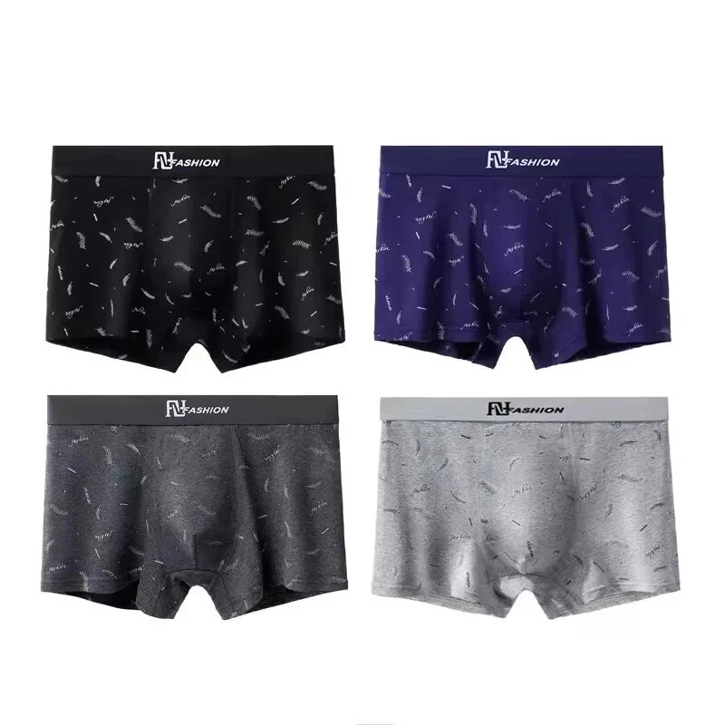 『Bang Good Deals』✔️Promo Price $11.01 on 4Pcs Mens Underwear Soft Breathable Cotton Trunks Plus Size Boxer Briefs Short Mid Waist Print Flat Corner Pants